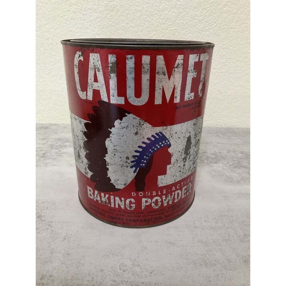 Vintage Calumet Baking Powder Large 10 lb. Advertising Tin Can Indian Chief USA